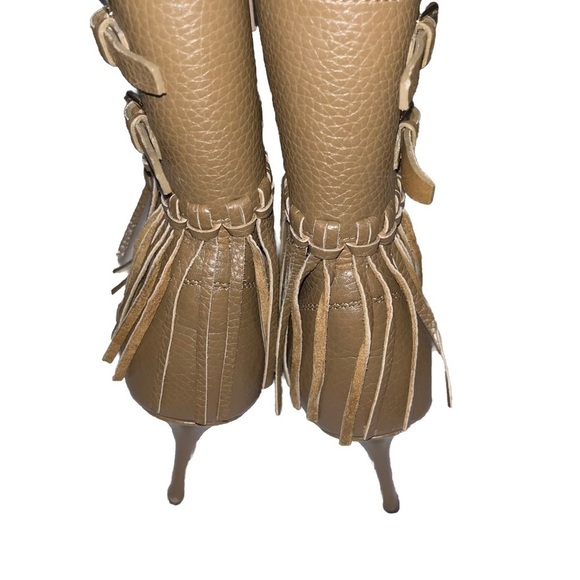 Valentino Brown Fringe Moto Ankle Boot Lug Sole EU 37 Designer EUC - Picture 5 of 10